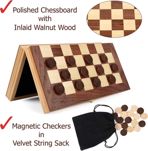 Juego de Ajedrez de Lujo de Madera de 12 Pulgadas Hecho a Mano con Tablero Plegable Magnético y Piezas <span class=keywords><strong>Staunton</strong></span> para Torneos de Adultos con Caja de Almacenamiento Duradera - Product Image 2