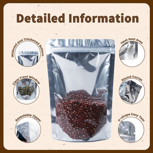 Silver Transparent Food Packaging Baggies Aluminum Foil Zip Lock Plastic Stand up <strong>Pouches</strong> with Ziplock and Clear Window - Product Image 2