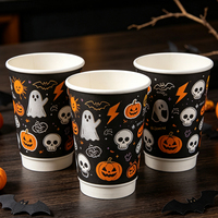 Gobelet en papier double paroi Halloween personnalisé, imprimé citrouille et épices, en kraft, isolé, jetable, pour boissons chaudes, 12 oz, fournisseur en gros