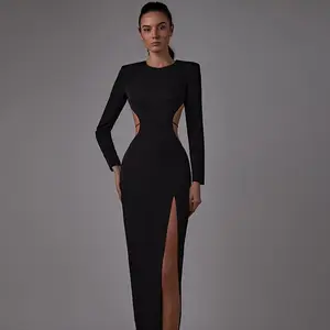 Factory Supplier Sexy Backless Strap Prom Dresses Fashion Sexy Long Sleeve Hollow Out Dress