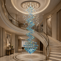Lustre en verre personnalisé en forme de papillon, suspension longue pour villa, escalier, hall d'hôtel, éclairage de projet pour plafond haut