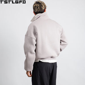 Sudadera con cuello simulado y cremallera de un cuarto OEM/ODM para hombre, gris jaspeado con estampado gráfico, de forro polar. Fabricantes de sudaderas con capucha y sudaderas para hombre al por mayor. - Product Image 2