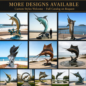 YOUFINE Escultura Grande de Pez Marlín en Bronce Fundido con Patina, Estatua de Pez Espada sobre Base Ondulada para Decoración de Paisajes Costeros - Product Image 2