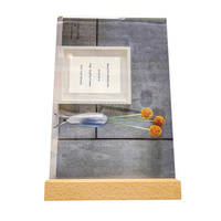 Support de présentoir pour affiche publicitaire en acrylique transparent, support de menu de table 4*6 pouces avec base en bois massif