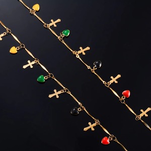 Collar de Acero Inoxidable con Cruz de Corazones Coloridos para Mujer, Chapado en Oro, Gargantilla Bohemia, Joyería Metálica Boho, Regalo - Product Image 3