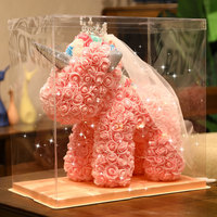 Kustomisasi Bunga Abadi Pe Unicorn Sayap Malaikat Hadiah Ulang Tahun Hari Valentine Dekorasi Beruang Mawar