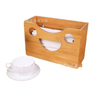 Bamboo <b>Paper</b> Napkin Dispenser Wall Mounted Rectangular Wood Grain <b>Color</b> Desktop <b>Tissue</b> Box Storage Holder - Product Image 2