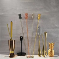 Cuillère à bar en acier inoxydable de luxe en forme d'ananas, réutilisable et écologique, accessoire de boisson fantaisie pour fêtes, mariages et voyages