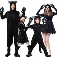 Ensemble de costumes de chat noir assortis pour la famille, tenues de cosplay d'Halloween pour maman et moi, combinaison de chat avec oreilles, queue et gants en forme de pattes