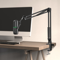 Microphone de jeu USB Type-C filaire cardioïde/omnidirectionnel avec éclairage RGB et kit bras articulé pour PC, streaming et enregistrement