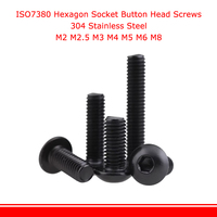 Boulon en acier inoxydable 304 noir certifié ISO7380 vis à tête cylindrique ronde à six pans creux dans les tailles métriques M2 à M8 de qualité A2-70
