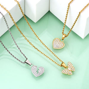 KRKC Della Signora Mini Piccolo Piccolo Delicato Cristallo di Diamante DELLA CZ Del Cuore e di Fascino Della Farfalla Del Pendente Della Collana Dei Monili Delle Donne Set Collana Del Cuore - Product Image 2
