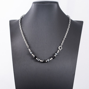 Geometric Beaded Necklace Black Faceted Cube And Ball <b>Titanium</b> Steel <b>Chain</b> For Men And Women Fashion Jewelry XYN0130 - Product Image 2