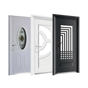 佐伊马现代住宅耐用主门钢带玻璃窗迪拜锻铁法式门 - Product Image 5