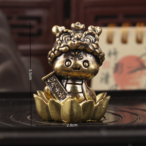 Brass Snake Figurine With Lion Dance <b>Hat</b> Lotus Base <b>Chinese</b> New Year Decoration For Living Room Home Office Desk Ornament 2Pcs - Product Image 4