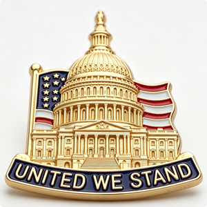 Pin Esmaltado del Edificio del Capitolio con la Frase 'United We Stand', Chapado en Oro, Recuerdo Metálico de Forma Irregular con Temática Patriótica - Product Image 6