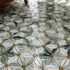 Gạch <span class=keywords><strong>Mosaic</strong></span> sàn bằng tia nước màu xanh lá cây và trắng hoa mẫu nghệ thuật Thiết kế backsplash nhà bếp phòng tắm tường gạch đá cẩm thạch khảm - Product Image 3