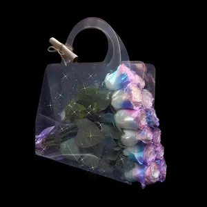 Transparent Flower Bouquet Packaging Gift Bag For Flower Carrying In Plastic PET PVC Bag