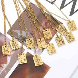 Nouveau <span class=keywords><strong>pas</strong></span> <span class=keywords><strong>cher</strong></span> femmes bijoux en acier inoxydable en gros plaqué or argent Vintage carte de tarot gravé <span class=keywords><strong>collier</strong></span> - Product Image 6