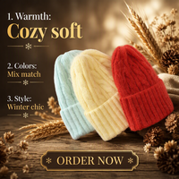 Bonnet d'hiver unisexe en acrylique épais et doux à double revers, rayé, personnalisable, vierge, pour femme, vente en gros