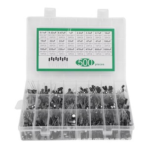 Kit de condensateurs électrolytiques en aluminium, 0.1UF, 1000UF, 16V, 25V, 35V, 50V, 500 pièces, pour la réparation électronique et les projets de bricolage - Product Image 1