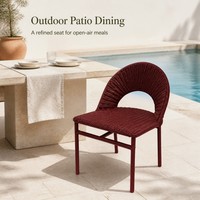 Chaise de salle à manger d'extérieur en rotin rouge, dossier arqué, résistante aux intempéries, avec structure en acier tressé, pour patio, restaurant, café, jardin