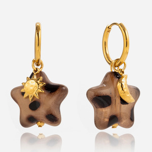 Boucles d'oreilles pendantes étoile imprimé léopard en acier inoxydable plaqué or 18 carats pour femme - Product Image 1