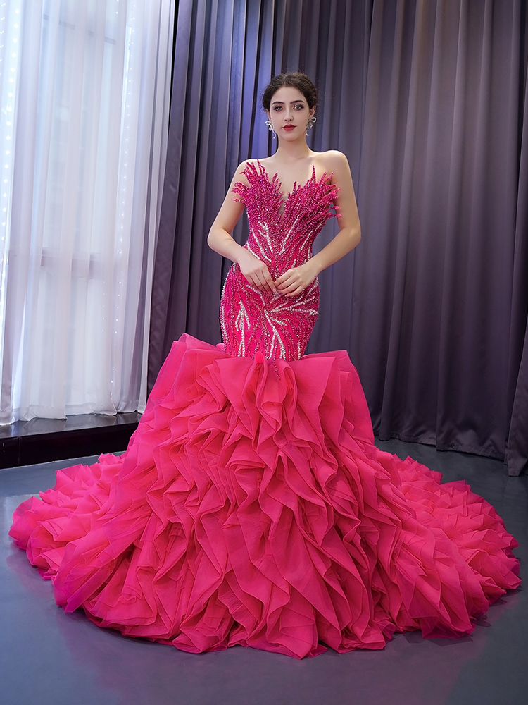 puffy applique beading wedding dress