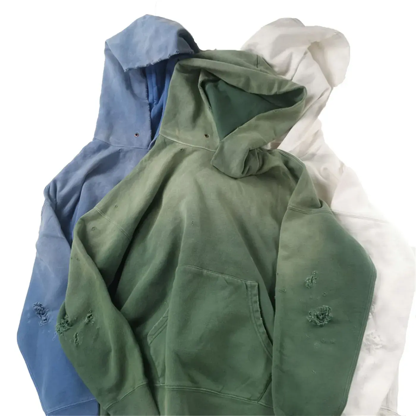 Hochwertige 380 gsm französisches frottee schlichte farbverlauf-waschfarbe kapuzenpullover puffdruck vintage acid-wash hoodie