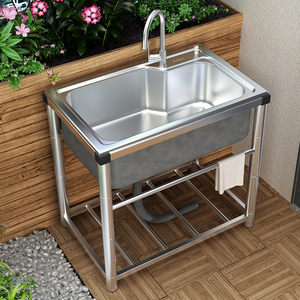 Support de lavabo de balcon poli moderne en acier inoxydable à fente unique fait à la main - Product Image 3
