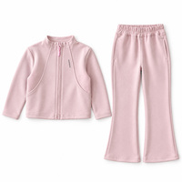 Ensemble deux pièces personnalisé OEM pour filles, veste zippée et pantalon évasé, survêtement à col montant en tricot doux, 3 couleurs, tailles 90-150, vente en gros