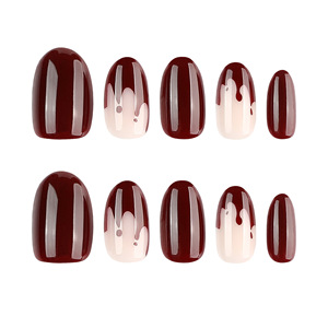 Faux ongles courts en PMMA, forme amande, dégradé rouge vin effet goutte de sang, fins et flexibles, ambiance Halloween, vente en gros - Product Image 4