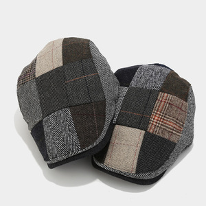 2024 Britische Vintage Twill Tweed Baskenmütze Hut Patchwork Karierte Ivy Cap für Männer Frauen Unisex Erwachsene Casual Sports Herbst Winter - Product Image 5
