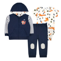 Vêtements pour bébé en coton personnalisés, ensembles de 3 pièces avec sweat à capuche, 6-24 mois, édition printemps-automne, style européen-américain, motif animal/fleur