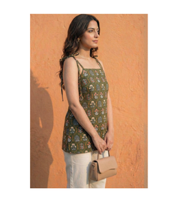 Women Trendy Cotton Blend <b>Kurti</b> with Floral Printed Square Neck Stylish Summer Casual Ethnic Wear Top Wholesale Supplier - Product Image 3