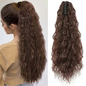 Queue de cheval synthétique longue ondulée Yaki à clipser, extension de cheveux lisses à pince pour femme - Product Image 4
