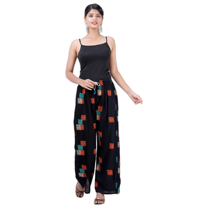 Pantalon Palazzo Noir Imprimé en Rayonne Taille Unique Coupe Décontractée Vente en Gros Tenue Décontractée Quotidienne Ethnique - Product Image 1