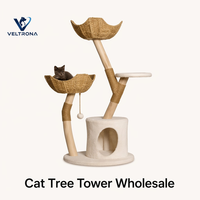 Arbre à chat en forme de panier en osier avec poteau en sisal et tronc en bois, mobilier d'escalade d'intérieur, vente en gros