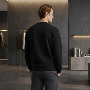 Men's Black Regular Fit Knitted O-Neck Pullover Casual Sweatshirt Solid Color Long Sleeve Crewneck Top - Product Image 4