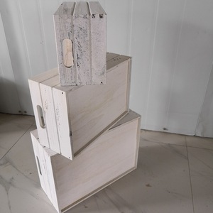 Juego de Cajas de Almacenamiento Rectangulares de Madera, Bandejas Encajables Pintadas de Blanco para Organización del Hogar, Uso Decorativo DS-1113 - Product Image 3