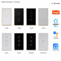 Mvava 118 Interrupteur intelligent Wi-Fi standard US série 1/2/3/4 gangs, tactile en verre, cadre en aluminium, variateur de rideau, compatible Tuya Alexa Google