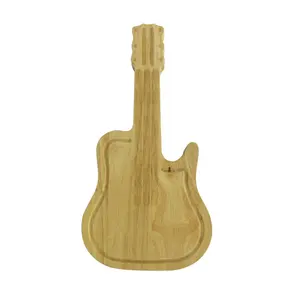 Plateau de service pour guitare, plateau à fromage et couverts en bois de caoutchouc rotatif avec couteau