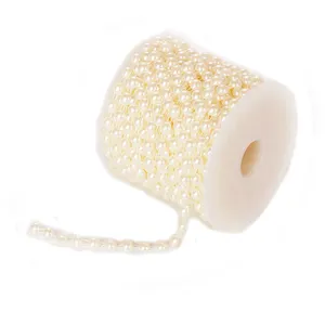 wholesale half round transfer ivory Pearl Beads Trim rhinestone Decoration Sewing roll plastic edge Trims cup chain for clothes