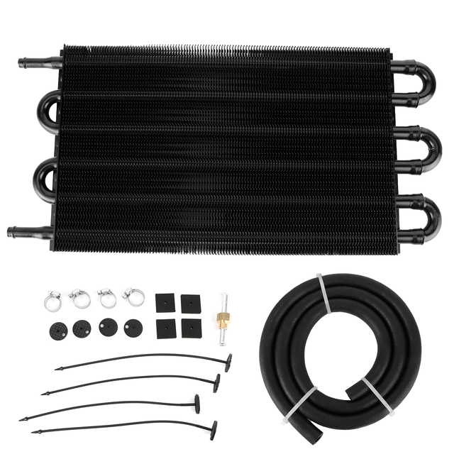 6 Row Transmission Engine Oil Cooler Kit Universal Aluminum Remote Cooling Radiator