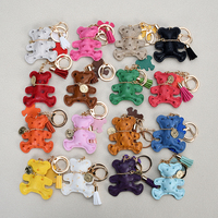 Porte-clés mini ours en peluche Kawaii en gros, coloré, en cuir PU, avec pompon, breloques pour clés de voiture, sacs, sacs à main, décoration et cadeaux