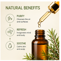 Huile d'arbre à thé pure et naturelle, d'origine végétale ; élimine l'acné et contrôle le sébum ; adaptée aux soins de la peau et à une maison saine.