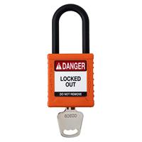 Cadenas en plastique durable avec anse courte en nylon, 25 mm, rouge, avec clé, sécurité avant tout