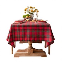 Nappe rectangulaire durable en mélange polyester-coton à carreaux rouges et verts de style américain pour fêtes et Noël