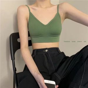 Sujetador de <span class=keywords><strong>Yoga</strong></span> deportivo inalámbrico de punto sin costuras transpirable <span class=keywords><strong>para</strong></span> mujer, chaleco de realce con tirantes de Color sólido, logotipo de copa transpirable de secado rápido - Product Image 5