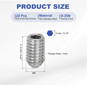 Sekrup Set Ball Point, Sekrup <span class=keywords><strong>Grub</strong></span> Hex Socket Spring Ball Point Baja Tahan Karat 304 untuk Mesin Industri, Perak - Product Image 2